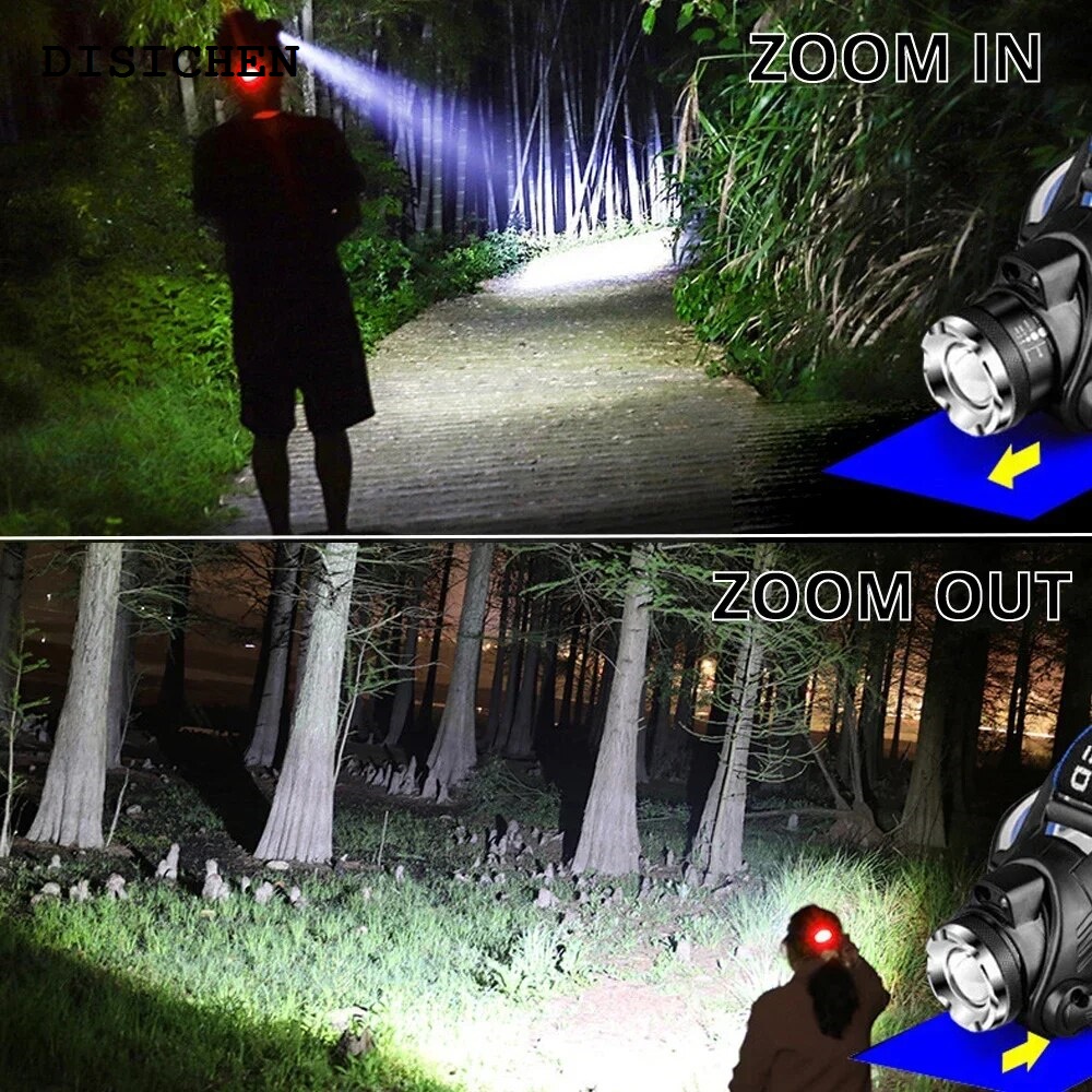 DISICHEN 【2025 Version】 T6 Headlamp High Powerful Flashlight Lantern Use 2 18650 Battery Headlamp Led Camping Ultra Fishing Rechargable Torch Lamp