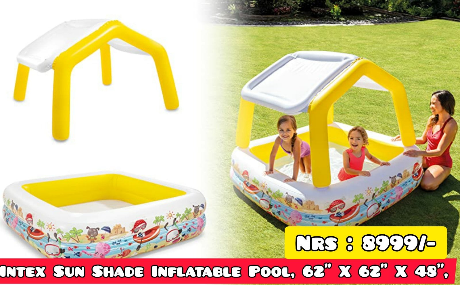 Intex Sun Shade Inflatable Pool, 62" X 62" X 48", for Ages 2+