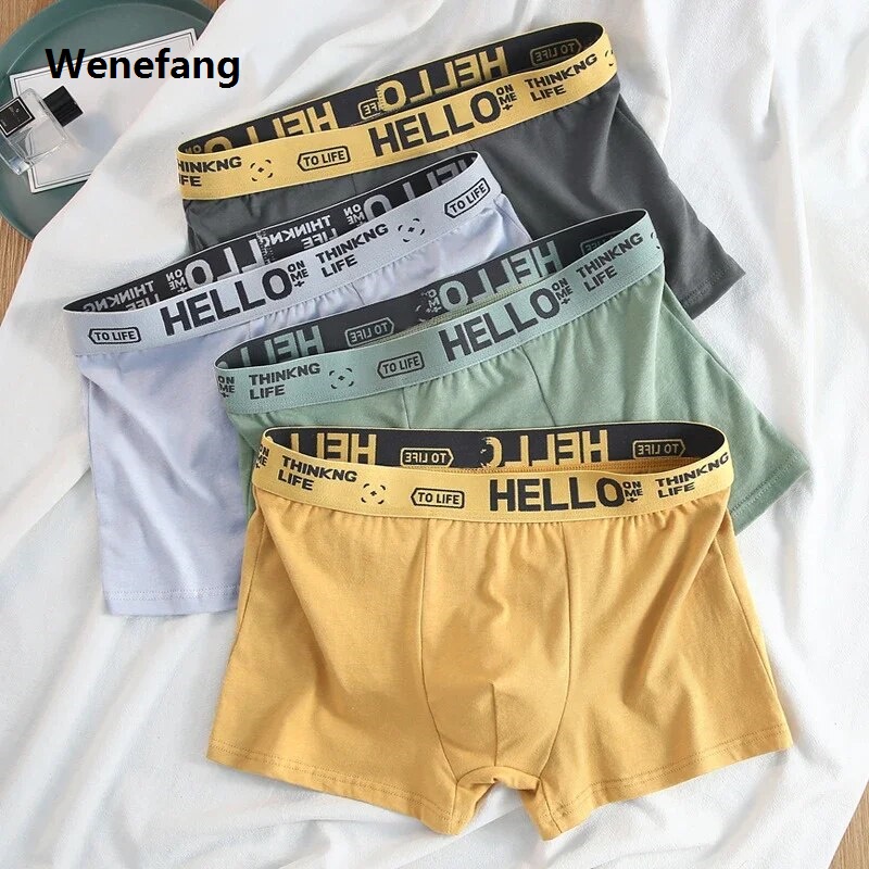 Wenefang 6Pcs Wholesale Men Underwear Letter Printed Underwear High Stretch Boxer Shorts Breathable Soft Men Comfortable Plus Size Short