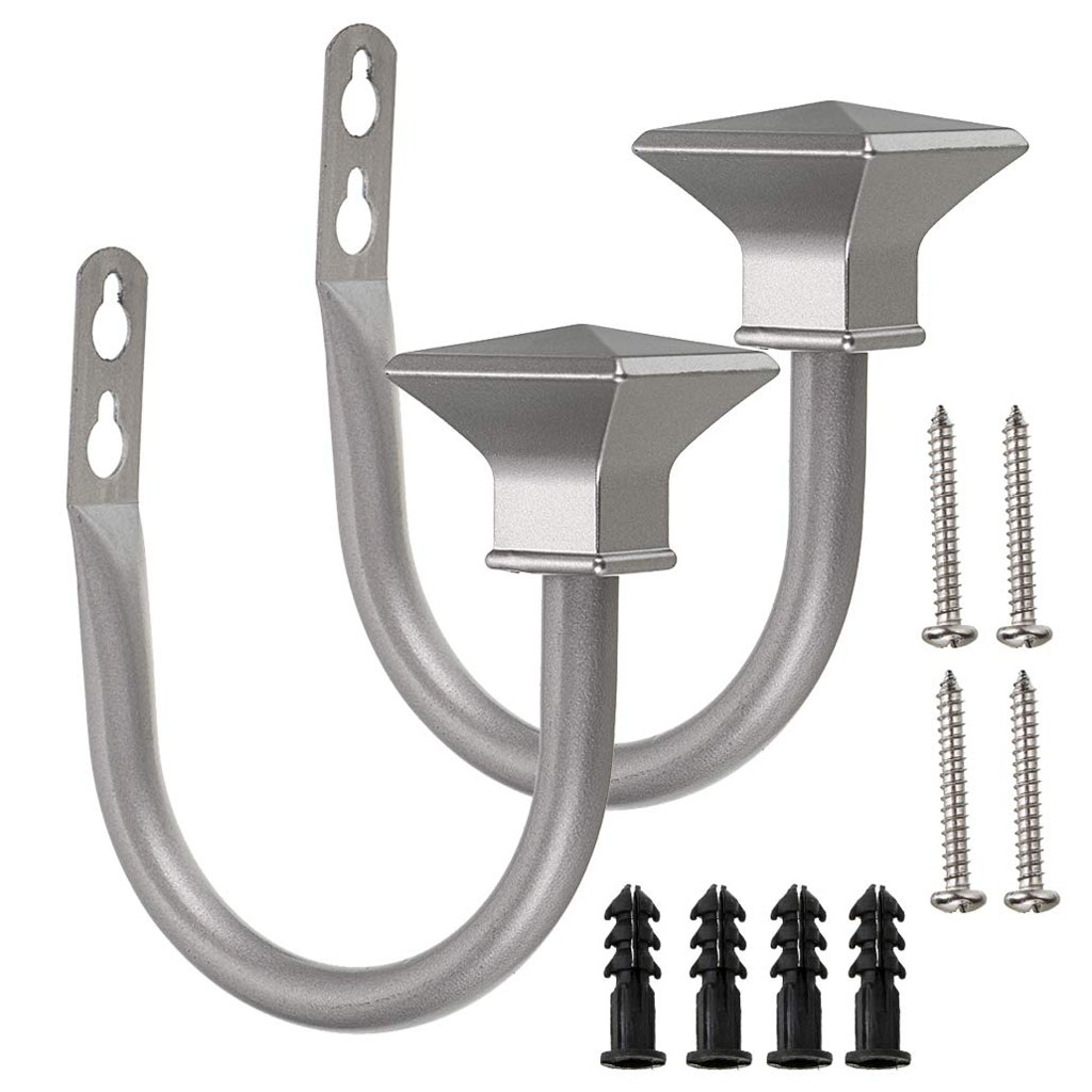 NAMUNY Set of 2 Square Metal Decorative Curtain Hold Backs, Wall Mounted Window Drapery Tiebacks for Bedroom, Livingroom, Office Come with Screws, Silver