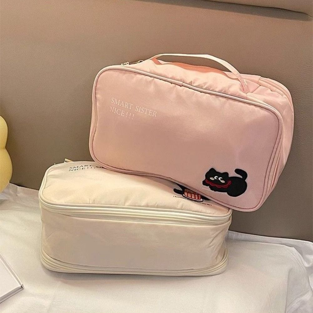 Practical Cartoon Underwear Storage Bag Handheld Large Capacity Underwear Packing Cube with Zipper Breathable Socks Bra Organizer for Home