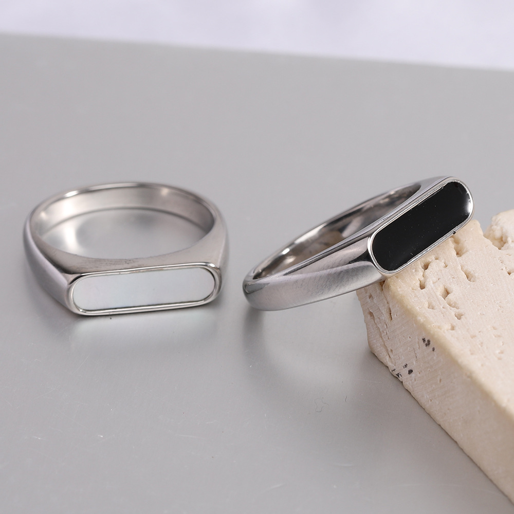 【Special offer】5MM Simple Fashion Cast Stainless Steel Ring with White Shell Oil Dropping All Match Temperament Ring for Women