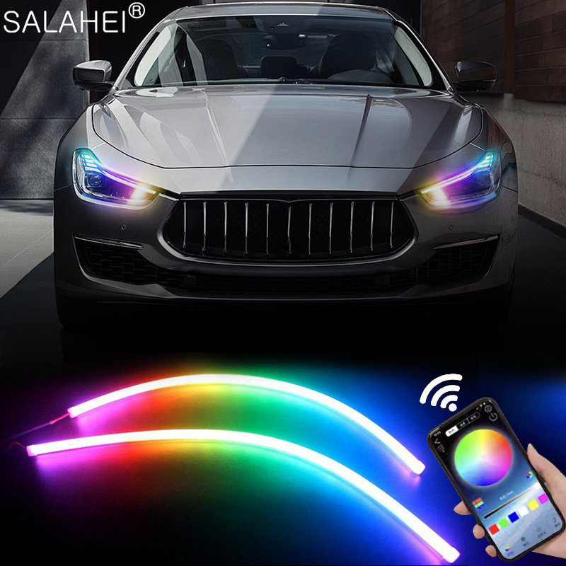 Symphony DRL Car LED Daytime Running Light APP Control Flexible RGB Flowing Turn Signal Strip Headlight Decorative Lamp 12V 24V Bles Online DZ-27A-07