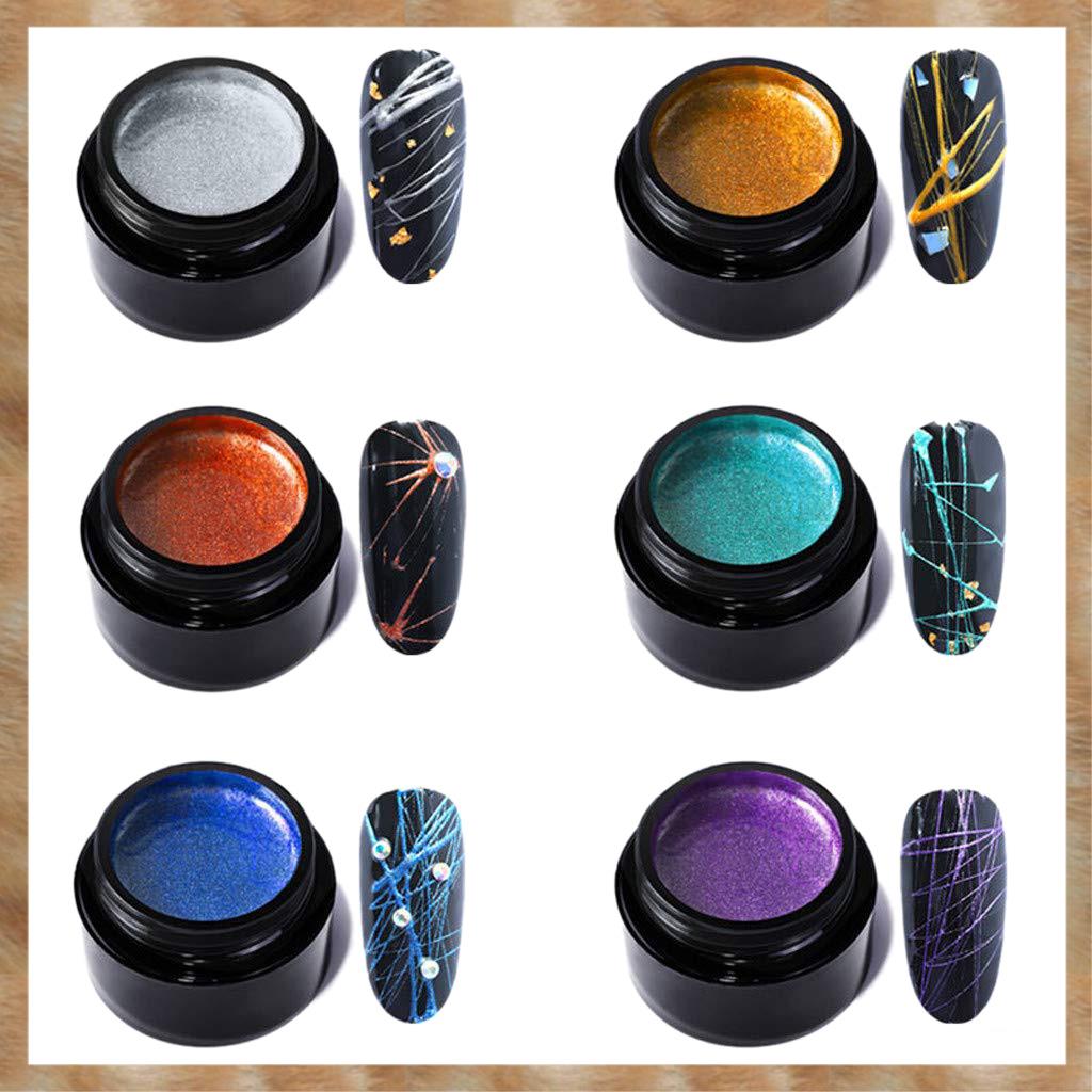 Kqueebee Nail Spider Gel Set, Pulling Line Nails Art Silk 6 Pcs Line Painting Soak Wire Drawing Elasticity Off Design Lacquer Long Lasting DIY UV Nail Gel