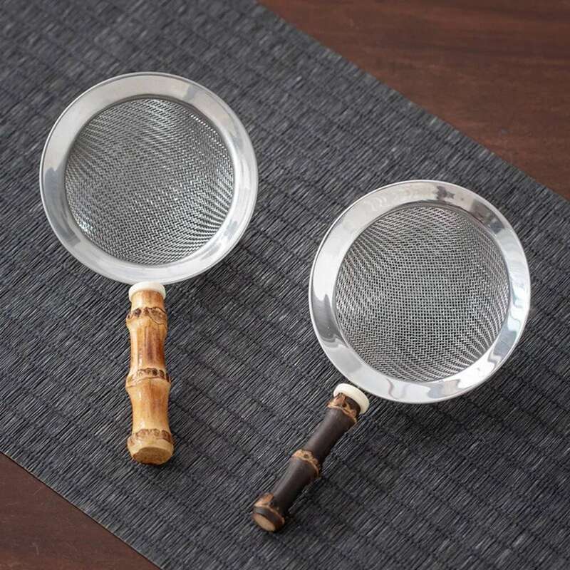 Portable Bamboo Handle Stainless Steel Matcha Sifter Very Fine Mesh Tea Strainer New tail Sieve Food Sifters Easy to Clean