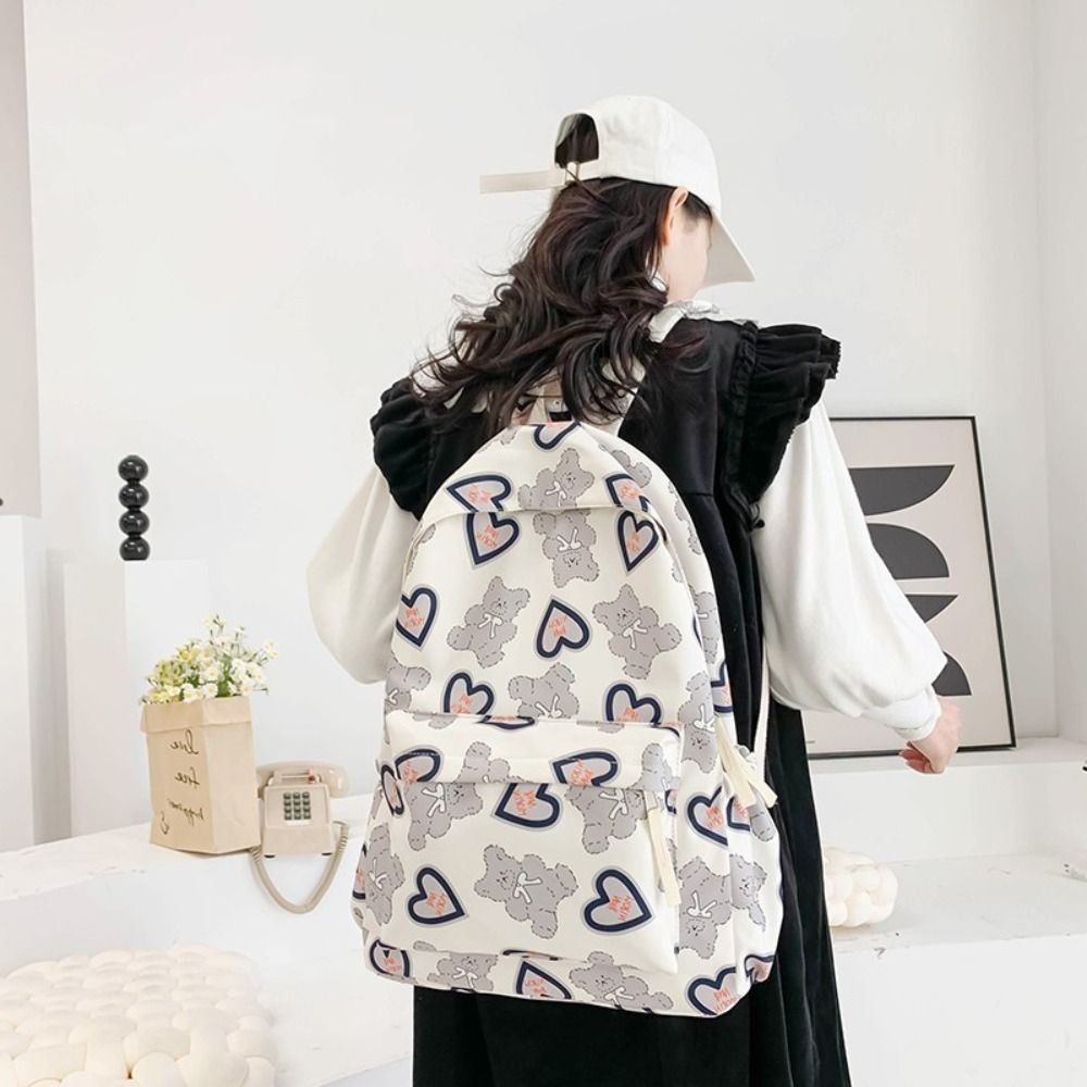 High Quality Nylon Versatile Backpack Large Capacity Washable School Student Backpack Beige Travel Bag Men Women