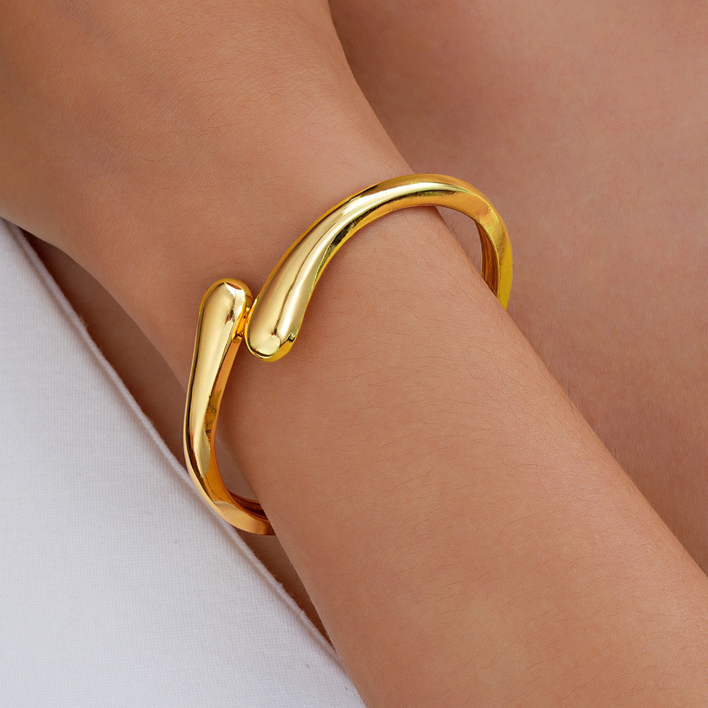 Enacolor Elegant Metal Water Drop Streamer Exaggerated Hug Bracelet Metallic Smooth Surface Hugging Spring Open Hand Jewelry