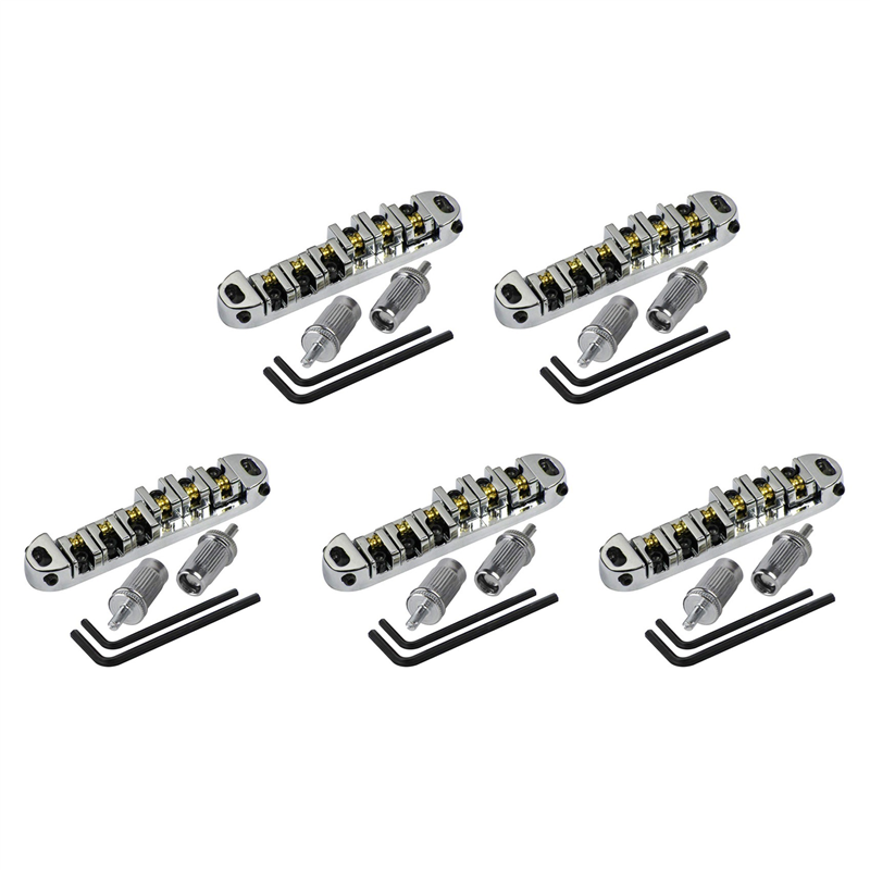 fasdaga 5X Chrome Metal Plated Roller Saddle Tune-O- Bridge for Style Electric Guitar Replacement