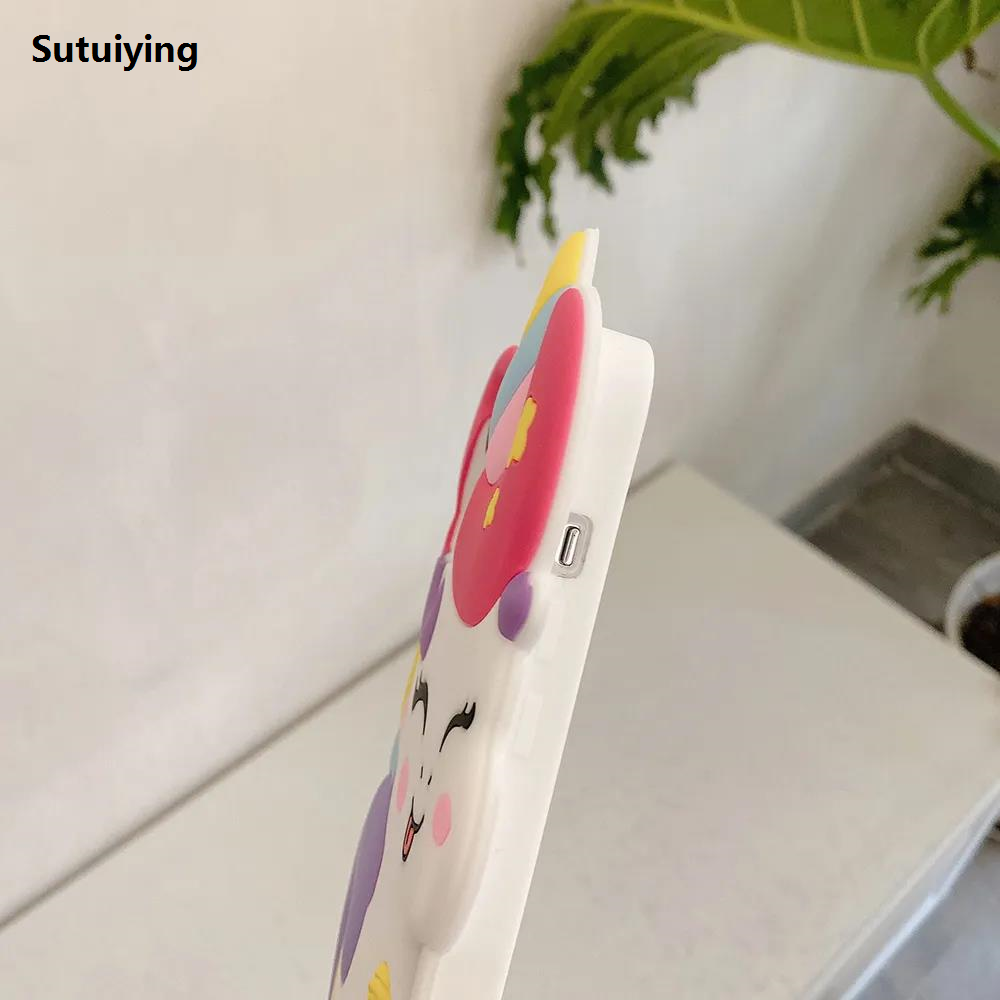 Sutuiying Cute 3D Cartoon Rainbow Unicorn Horse Case For iPhone 11 Portable 12 13 14 15 Pro Max Soft Silicone Cover Phone Cases