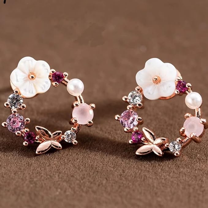 Hollow Diamond Flower Pearl Earrings Female Fashion Simple Fresh Stud Personality