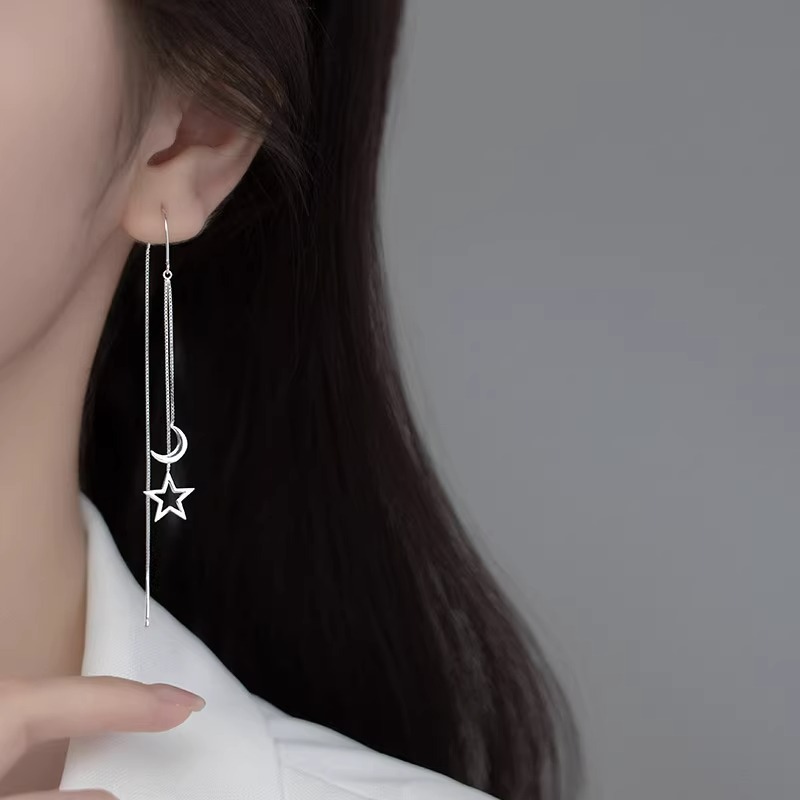 【New arrival】Star Moon Earrings Women's Summer Tassel Earrings Distinctive Simple Long Ear Line Suitable for Round Face Slimming Earrings