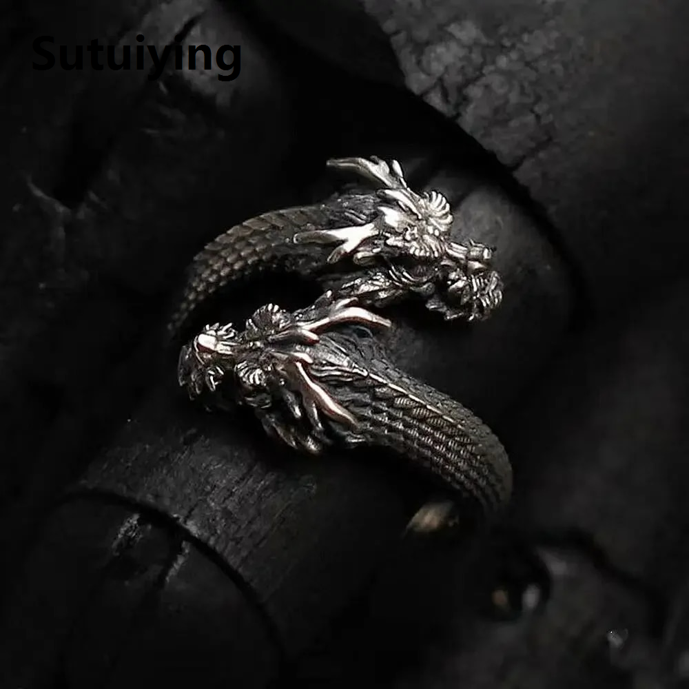Sutuiying Vintage Double Headed Dragon Rings for Men Women Trend Punk Adjustable Male Ring Hip Hop Charm Accessories New Gifts Wholesale