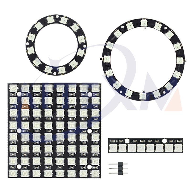 WS2812 module 8 Bit/12 Bit/16 Bit/ 64 Bit 5050 RGB LED full-color built-in driving lights Round LED Ring board Electronic DIY