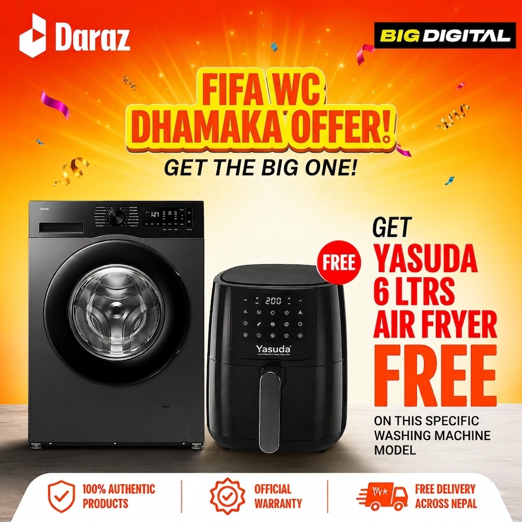 Samsung 9kg AI Wifi Eco bubble Super Spped Front Loading Washing Machine WW90DG5U24AXIM - Big Digital + Free Yasuda 6 Liters Air Fryer