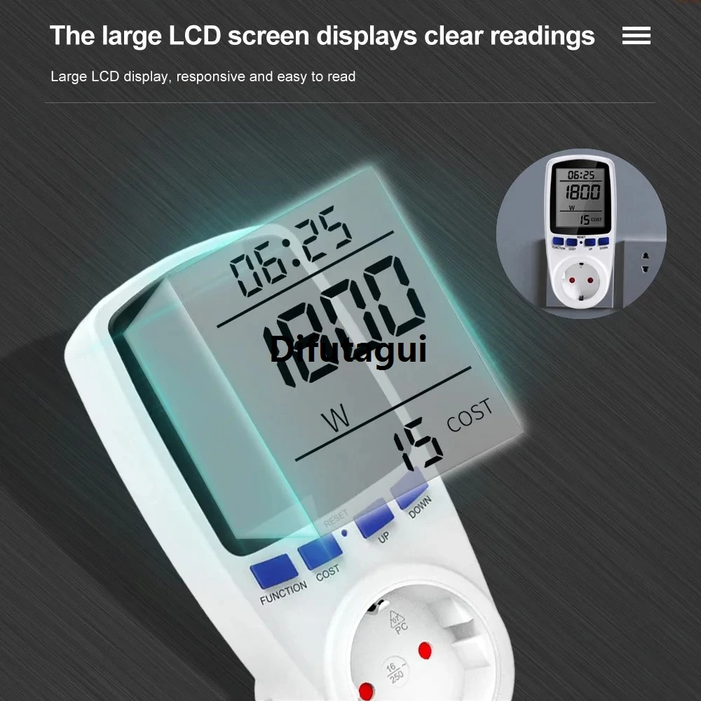 Difutagui Fifty percent discount Model Plug EU Outlet Watt Socket Watt Meter LCD220V Fifty percent discount Digital Power Meter kWh Energy Measurement Overload Protection 7 Display