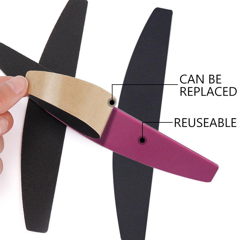 1PCS Plastic Nail File Replacement Nail Buffer Block Metal Handle With Black Sand Paper Strips Sanding Manicure File
