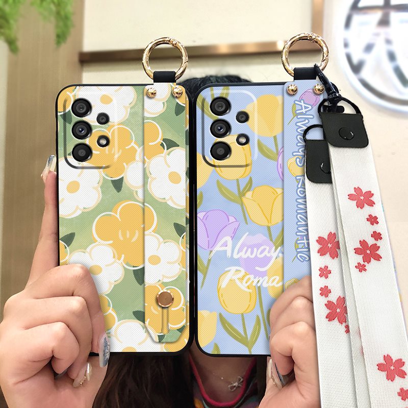 Lanyard Dirt-resistant Phone Case For Samsung Galaxy A73 5G/SM-A736B Oil Painting Anti-dust Waterproof Wrist Strap ring