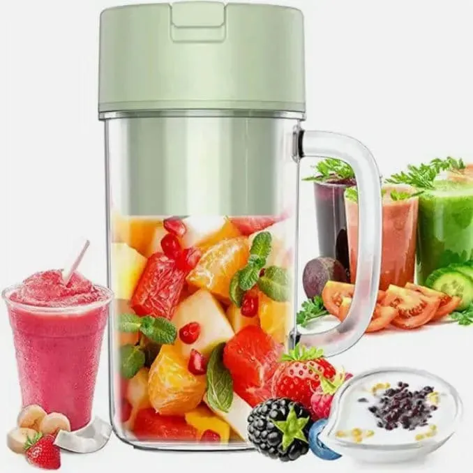 ElectraByte Premium Quality Jucier | 2 In 1 Mini PortableJuicer With Handle Straw And Blender | Electric Blender And Juicer | Mini Portable Personal Size Juicer Cup | USB Rechargeable Mixer 340ml Food Grade Water Bottle | Portable Fruit Juicer Machine