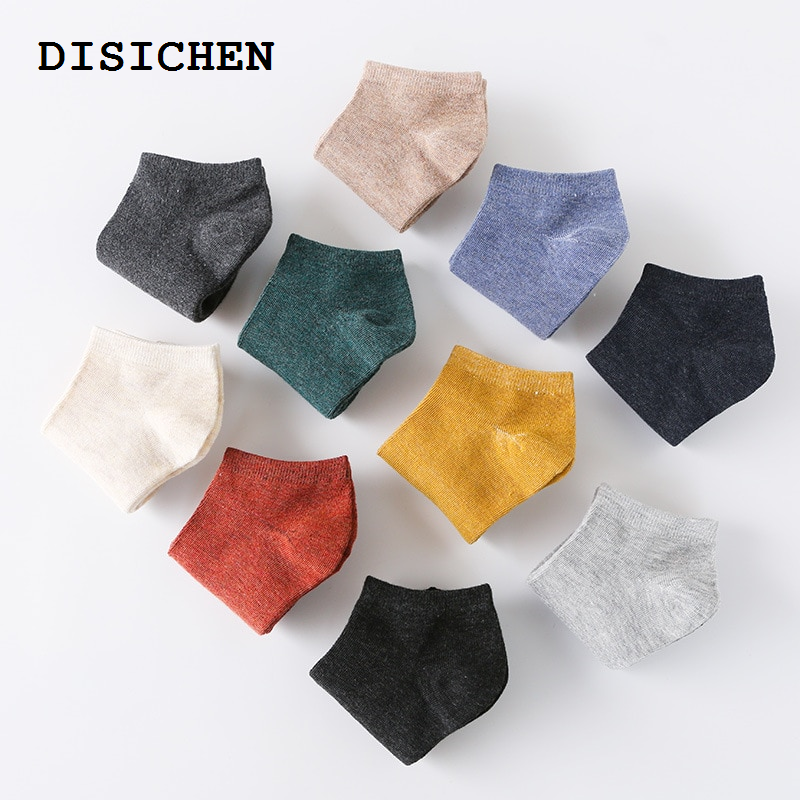DISICHEN Luxury 1Pair Low Cut Mens Socks Breathable Sports Socks Solid Color Cotton Ankle Socks Black White Gray Blue Yellow