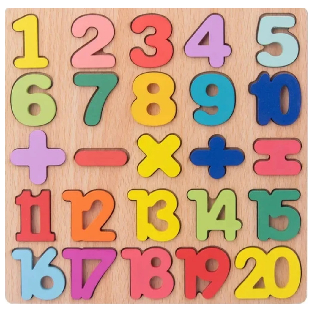 Montessori Colorful Wooden Number Puzzle Board (1-20) - Educational Counting Toy for Baby, 20x20 cm, Enhances Number Recognition