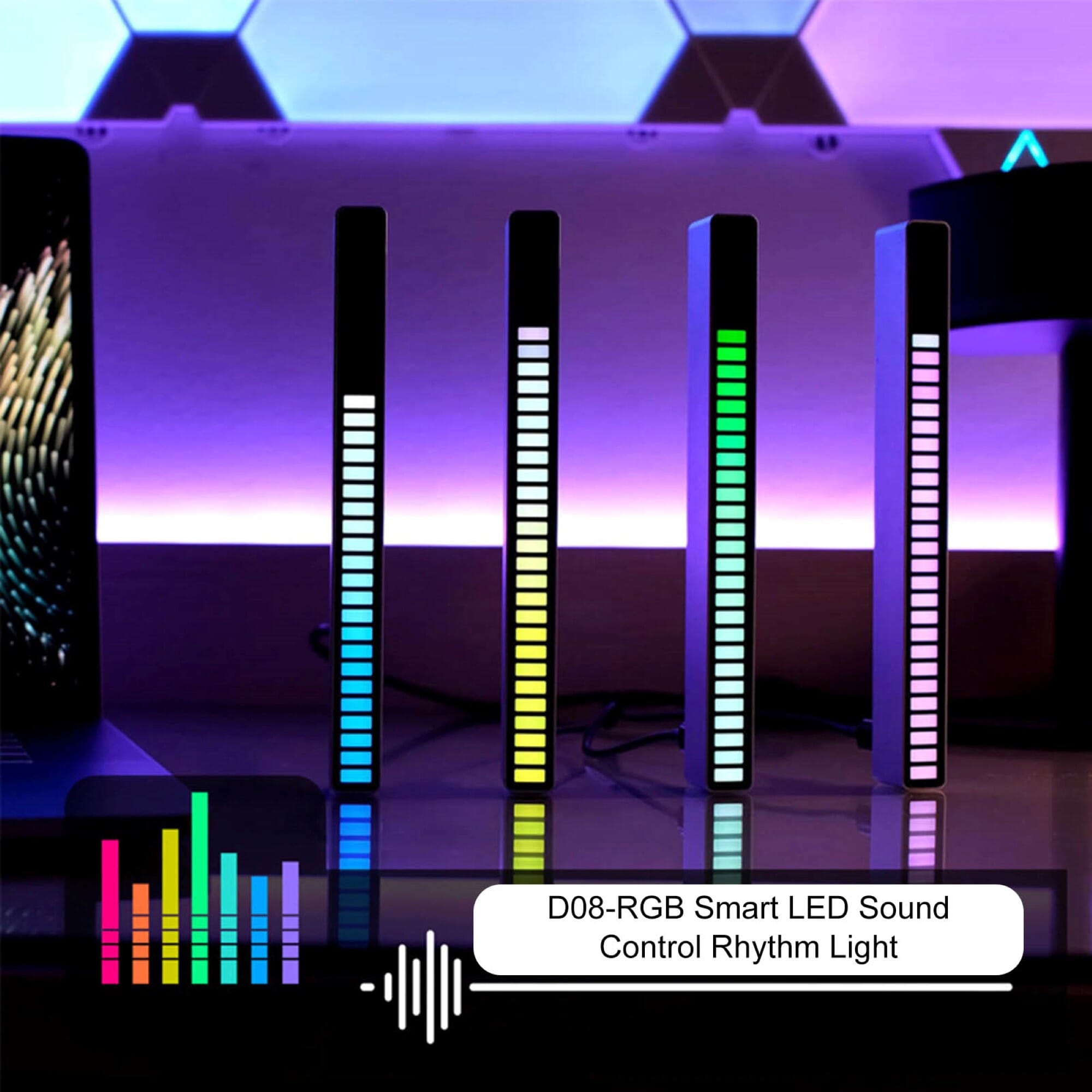 D08-RGB Smart LED Light Bars Car Sound Control Rhythm Light RGB Voice-Activated Music Atmosphere Lights Tube