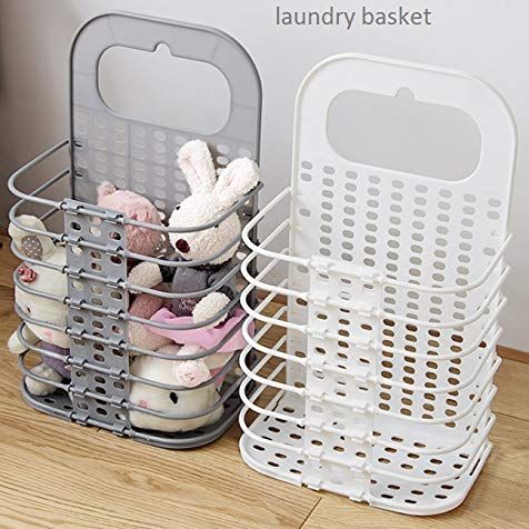 Wall Mounted Bathroom Hanging Mesh Laundry Basket Washing Bin Portable Plastic Laundry Hamper Bag for Bathroom Bedroom Dirty Clothes