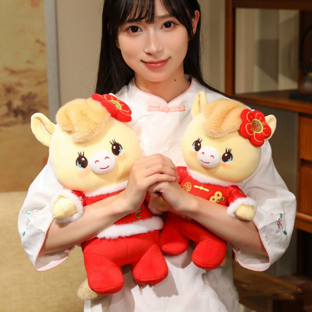 Funny Soft Horse Stuffed Toys Red 20/25cm Chinese Zodiac Horse Cute Pony Plush Doll Spring Festival
