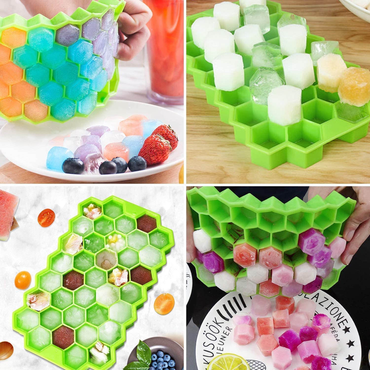 37-Grid Silicone Honeycomb Ice Cube Tray - Easy-Release Reusable Small Ice Cube Mold for Freezer, Cocktails, Iced Coffee, Whiskey & Soft Drinks (Without Lid) By Choice Group