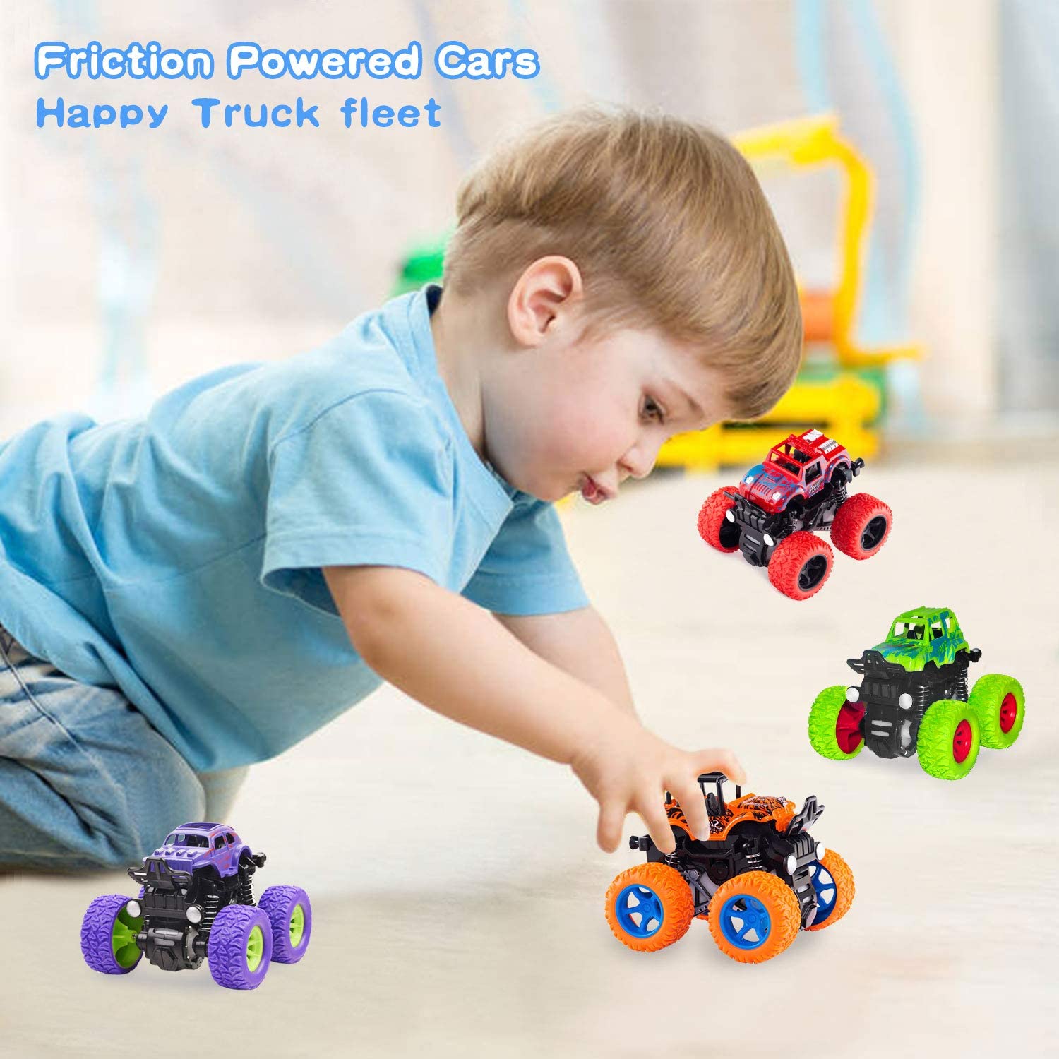Monster Trucks Friction Powered Inertia Cars Toys For Kids (Color May Vary)