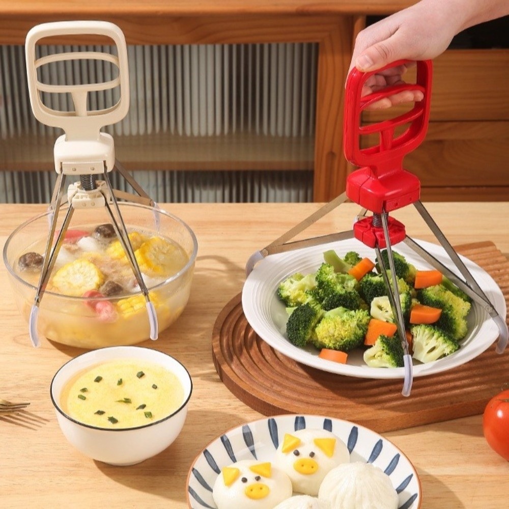 Plate Clamp Stainless Steel Hot Dish Clip Heat-Resistant Non-Slip Pot Gripper Heavy-Duty Sturdy Kitchen Tongs Pot Retrieval