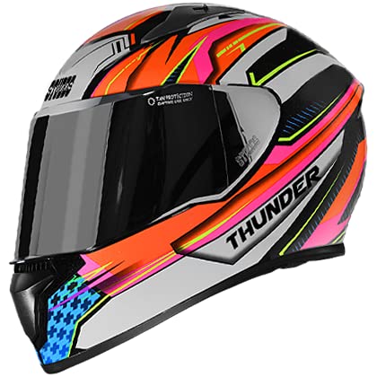 Studds Thunder D8 Matt Black N10 Orange with Mirror Visor (580MM) L
