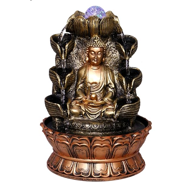 Small Lord Buddha Water Fountain with LED Lights and Water Pump