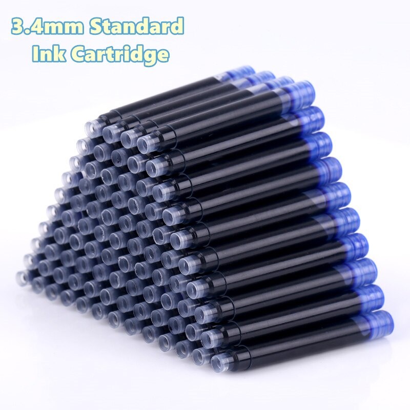Pack of 100 Universal Ink Cartridges for Refilling, Standard Cartridges for Fountain Pens, Bore Diameter, Refill Fountain Pen Ink Cartridges (Blue Cartridges)