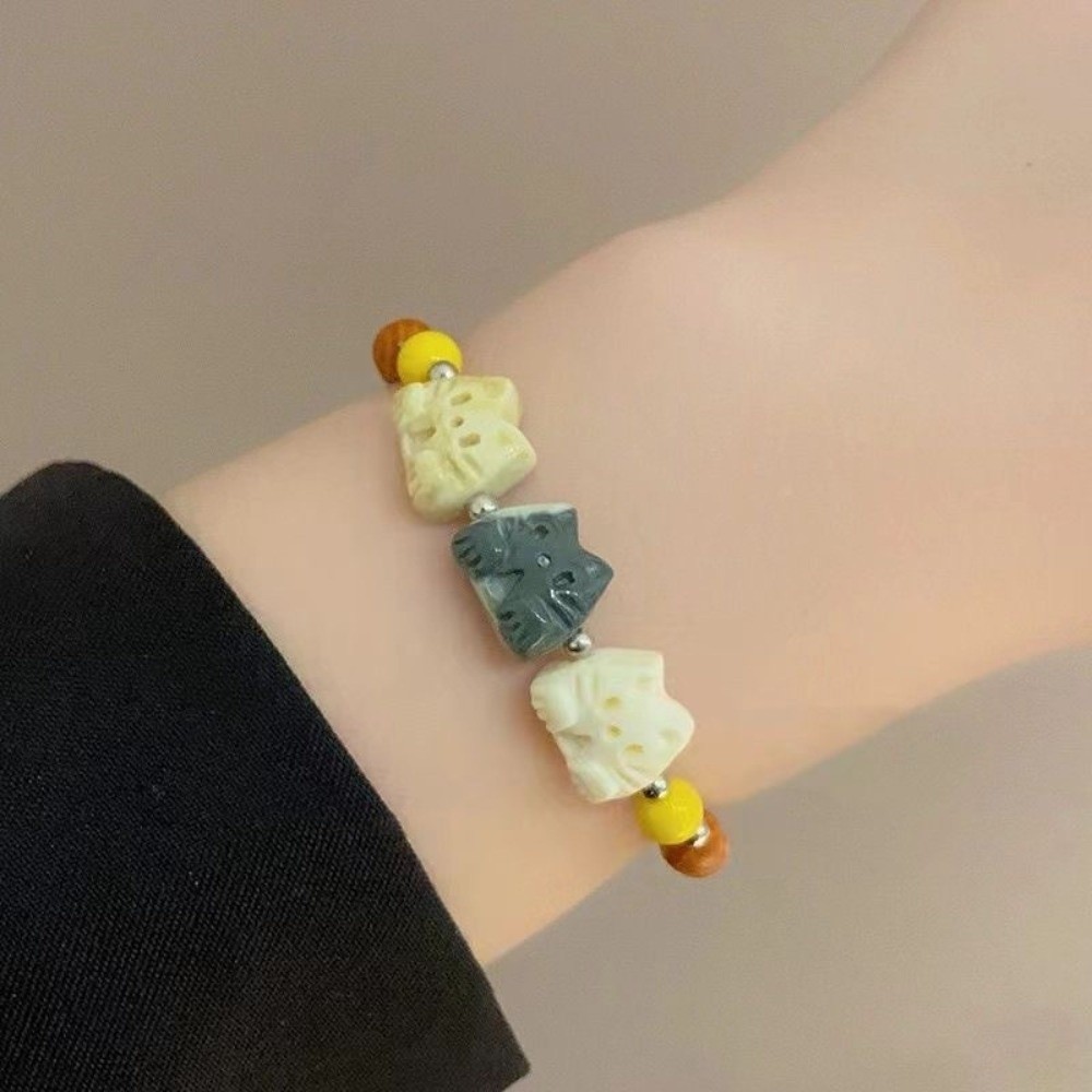 Sweet Cute Biscuit Cat Bracelet Wristband Retro Women Hand Bracelet Adjustable Cat Beads Bracelet Lovers