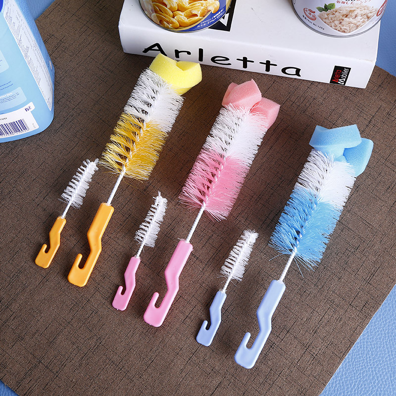 Baby Bottle & Nipple Cleaning Brush Set - Sponge & Nylon Multifunctional Brushes for Feeding Bottles, Nipples, and Vacuum Flasks