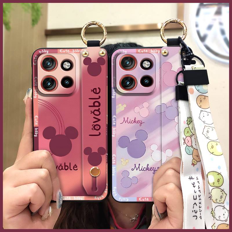 Cute Silicone Phone Case For MOTO G86 5G Lanyard Cartoon Wrist Strap Wristband Kickstand Ring Fashion Design Waterproof