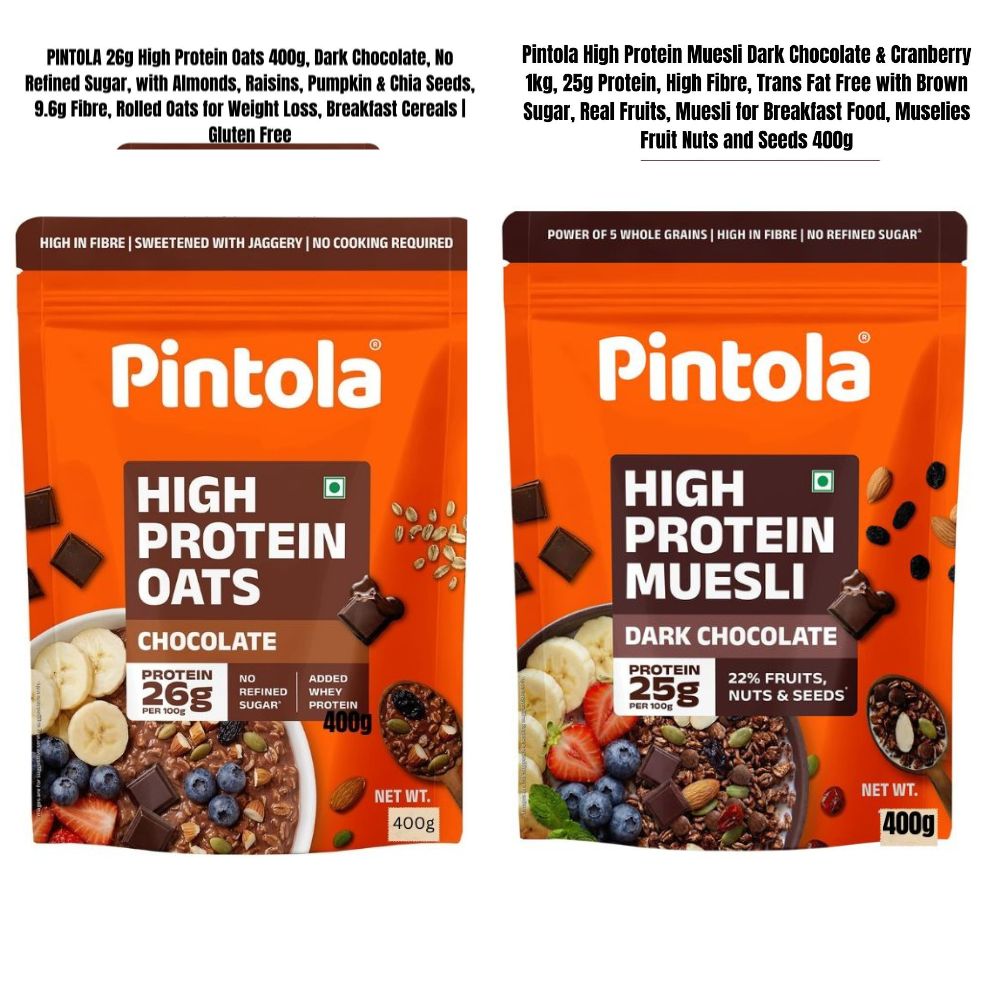 Pintola High Protein Muesli Dark Chocolate & Cranberry 1 KG, 25g Protein, High Fibre, Trans Fat Free with Brown Sugar, Real Fruits, Muesli for Breakfast Food, Muselies Fruit Nuts and Seed