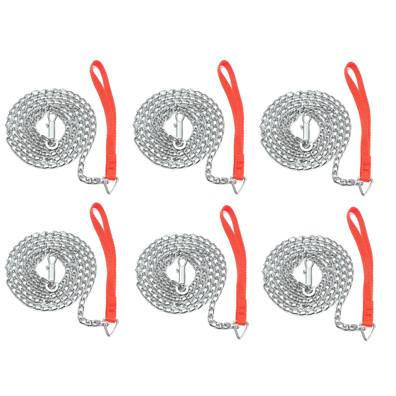 6Pcs 1.6M Heavy Duty Metal Chain Dog Puppy Walking Lead Leash Clip Red Handle