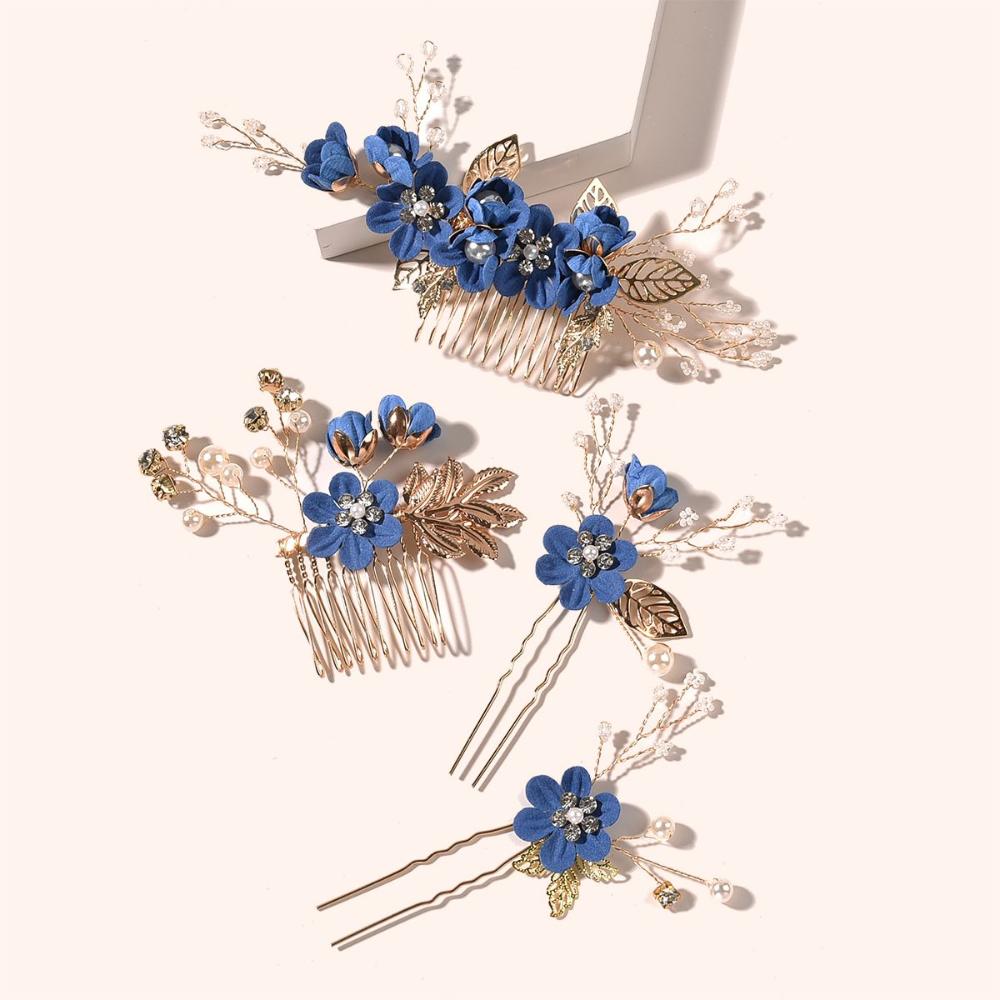 Romantic Crystal Crown Bride Hair Jewelry Bridal Clips Flower Hair Pin Leaves Tiara Hair Combs