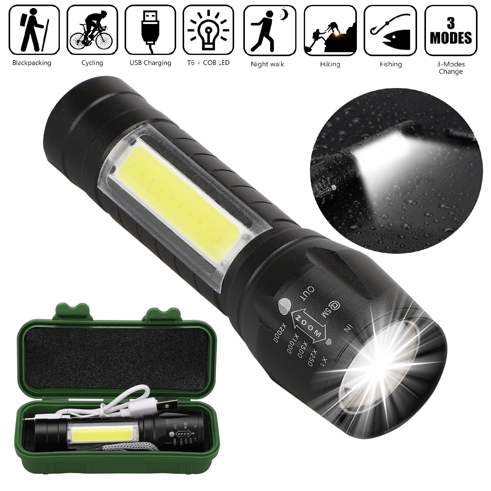 USB Rechargable LED Tactical Powerful Mini Zoomable Torchlight