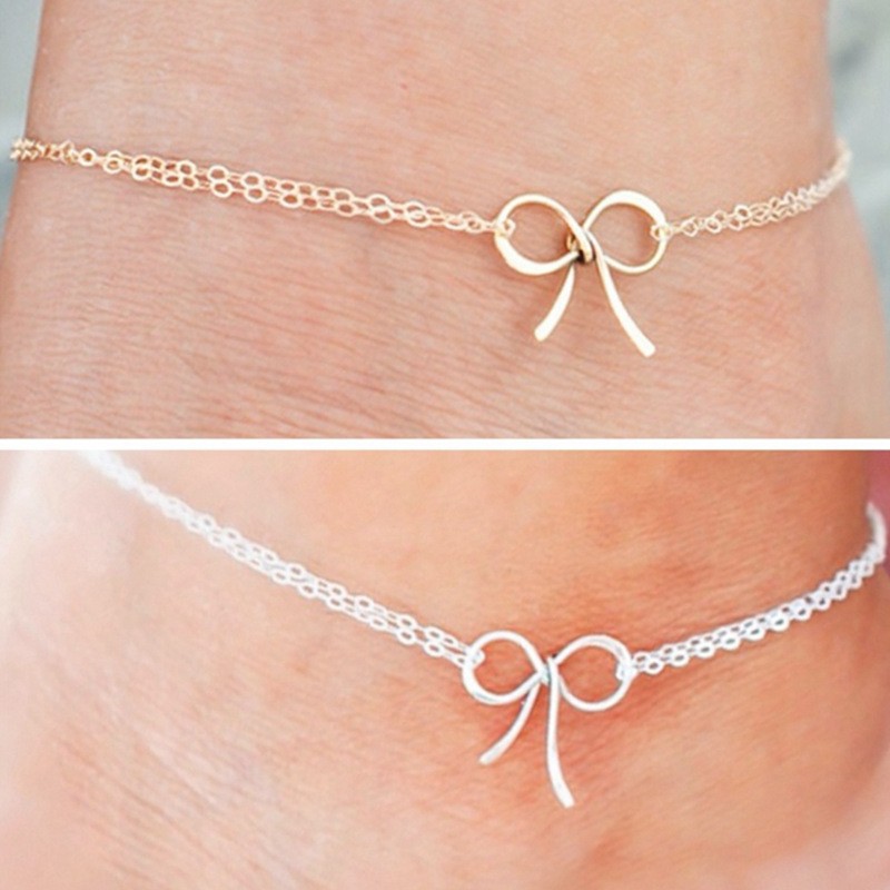 【Cheap】Korean style ins new fashion bow women's simple foot ornaments gift jewelry alloy bow anklet
