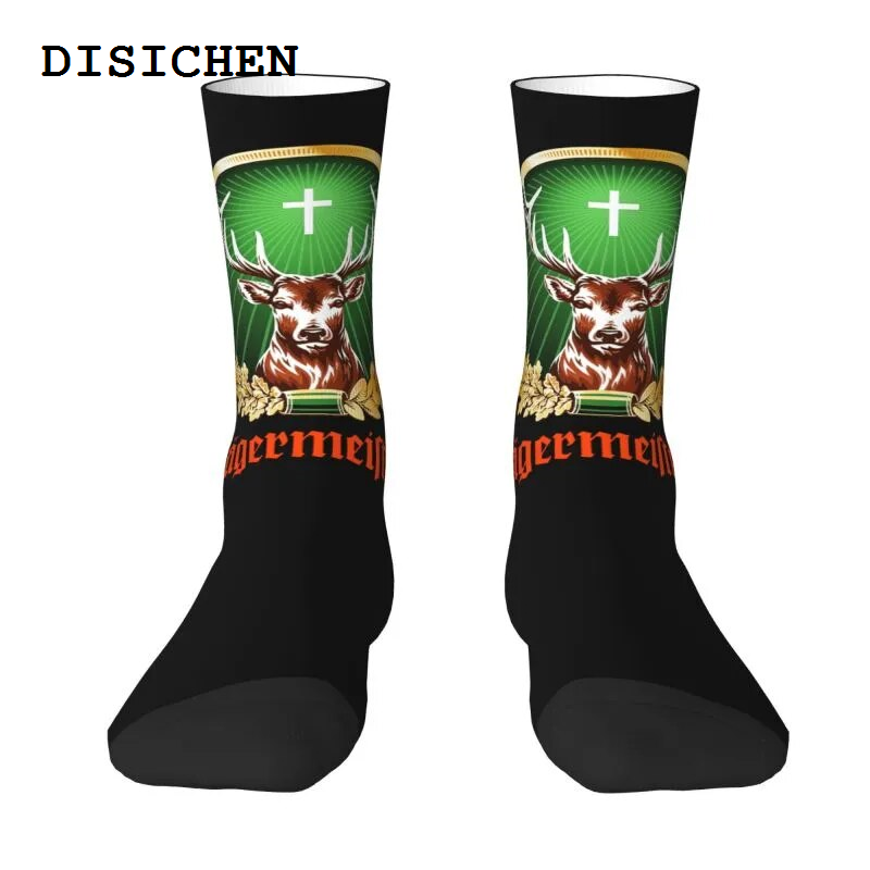 DISICHEN Luxury Jagermeister Logo Men's Crew Socks Uni Cute 3D Printing Dress Socks
