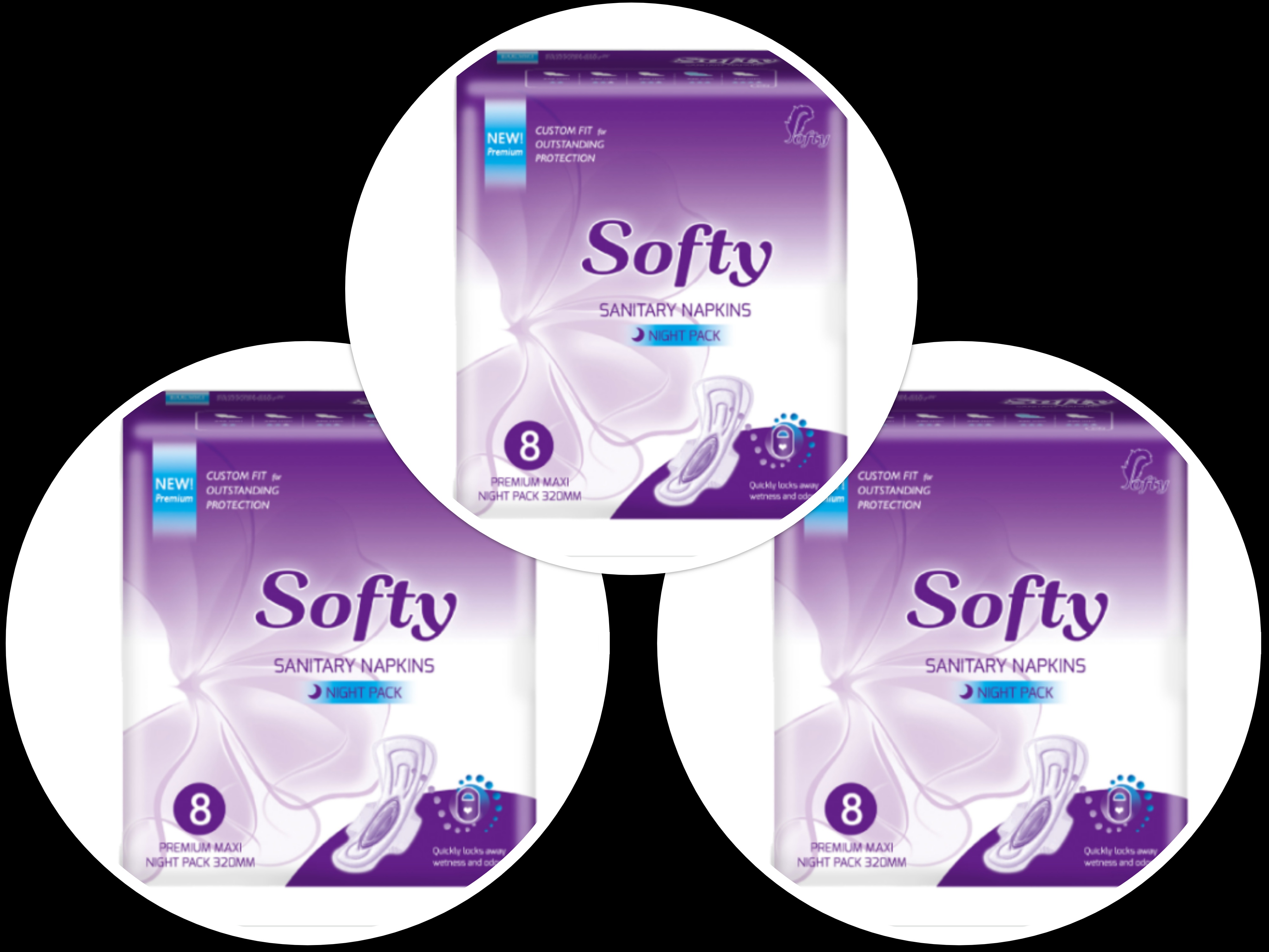 Softy Sanitary Napkins Premium Maxi Night Pack 320MM 8 Pads Pack Of 3