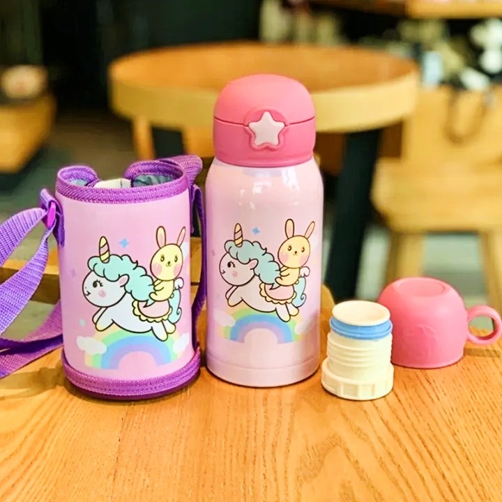 Baby School Bottle - Kids Stainless Steel Thermos Mug with Straw