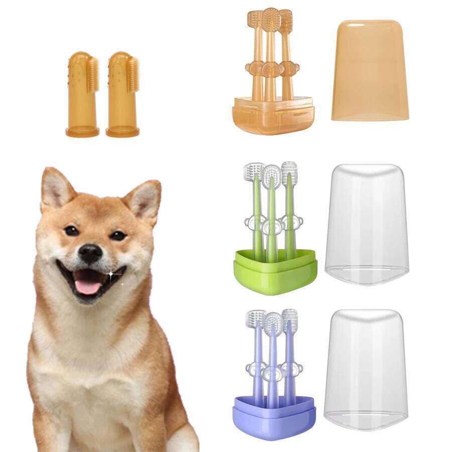 3Pcs Pet Toothbrush Soft Silicone Monkey Design Handle with PP storage box dust-proof lid Dog Cat Brush Teeth Clean