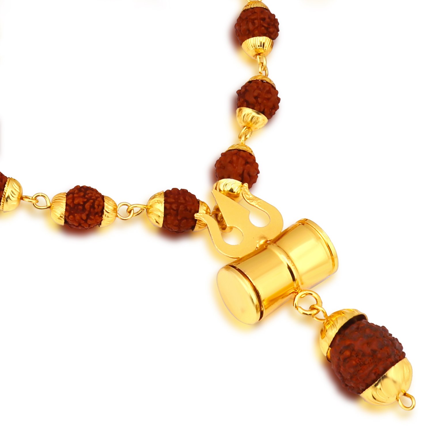 Spiritual Lord Shiv Shakti Kavach Rudraksha Mala With Damaru and Trishul Pendant (34 Beads) - Nikistore