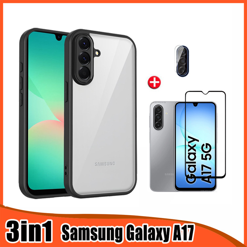 Samsung Galaxy A17 Transparent Matte Phone Case Silicone Casing For Samsung A16 A06 A05 A36 A26 A56 A55 A35 A07 Full Cover Tempered Glass+ Lens Film