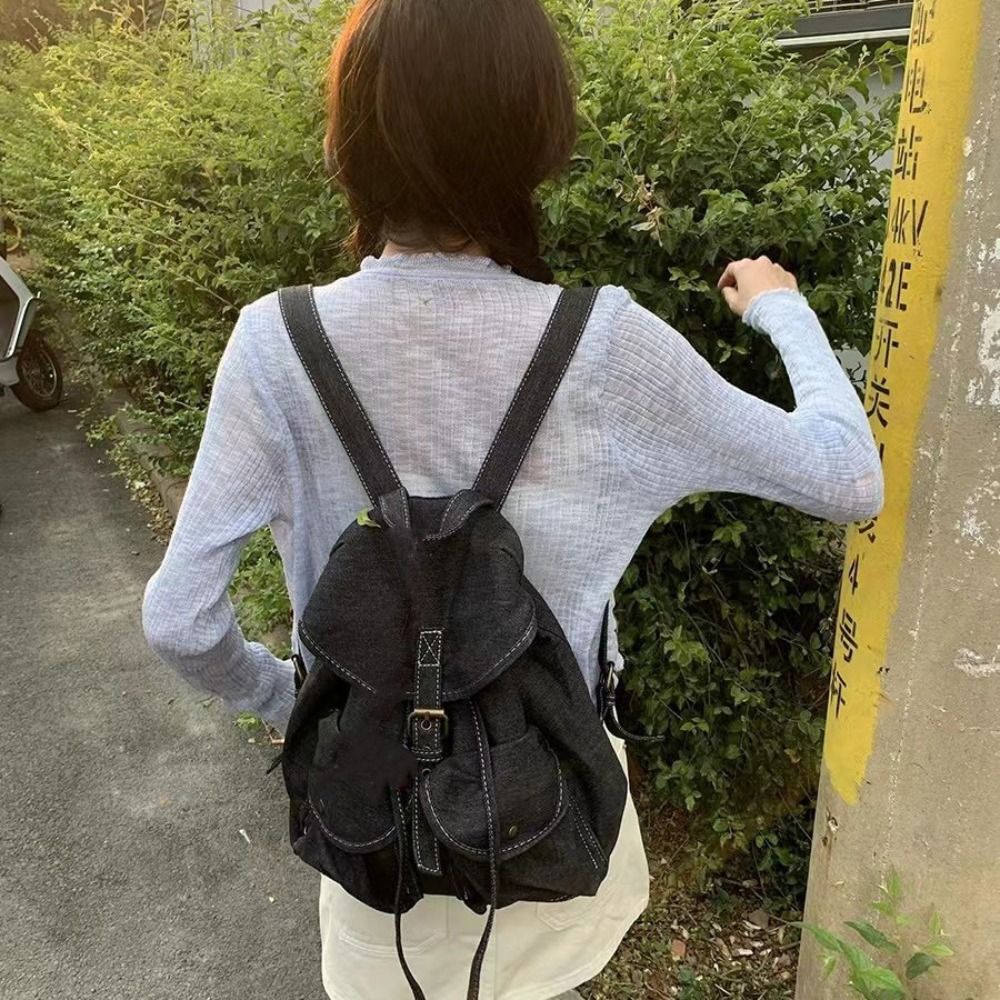 Casual Large Capacity Denim Backpack Canvas Vintage Shoulder Bag Versatile Fashion Travel Bag Student