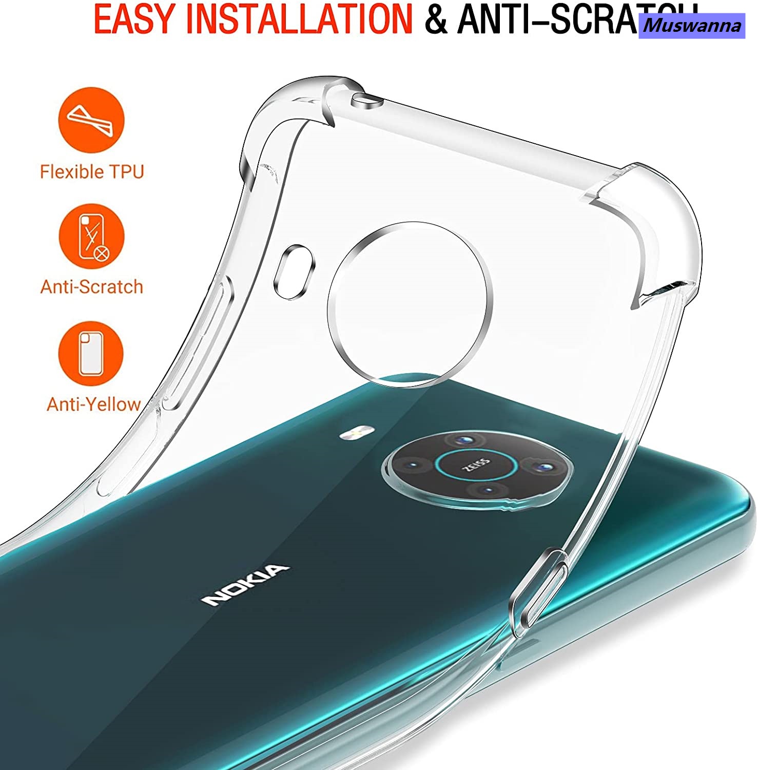 Muswanna For Nokia X10 back cover shockproof transparent soft TPU silicone protective phone case with shock absorption corner bumper