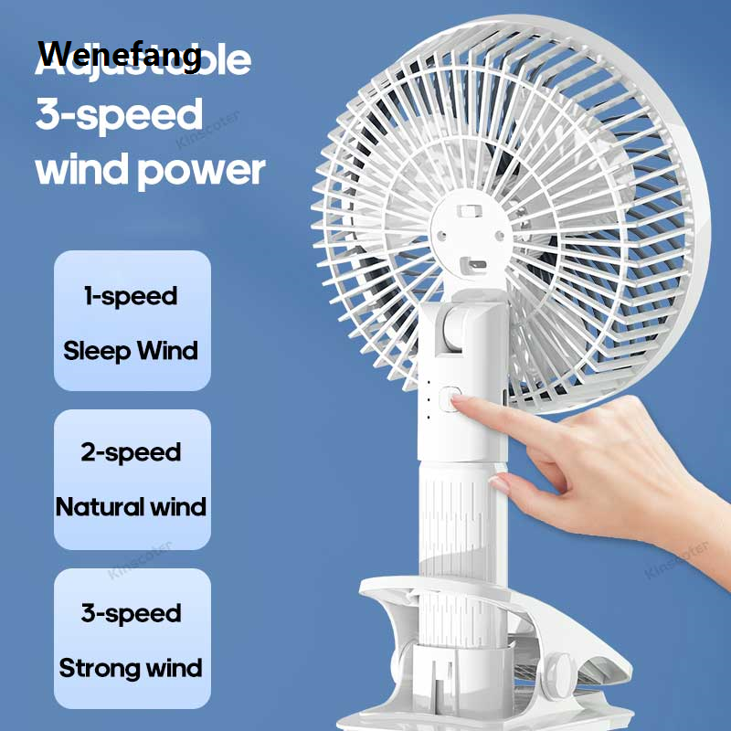 Wenefang Portable Desktop Fan with Clip Rechargeable 1200mAh Fan Ventilator Cooler Multifunction Handheld Fan 3 Speed